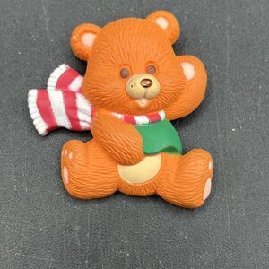 Vintage Russ Christmas Holiday Teddy Bear With Red/White And Book Brooch Pin